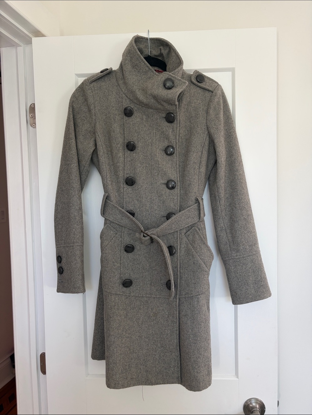 Wool Blend Double-Breasted Women's Coat - Gray